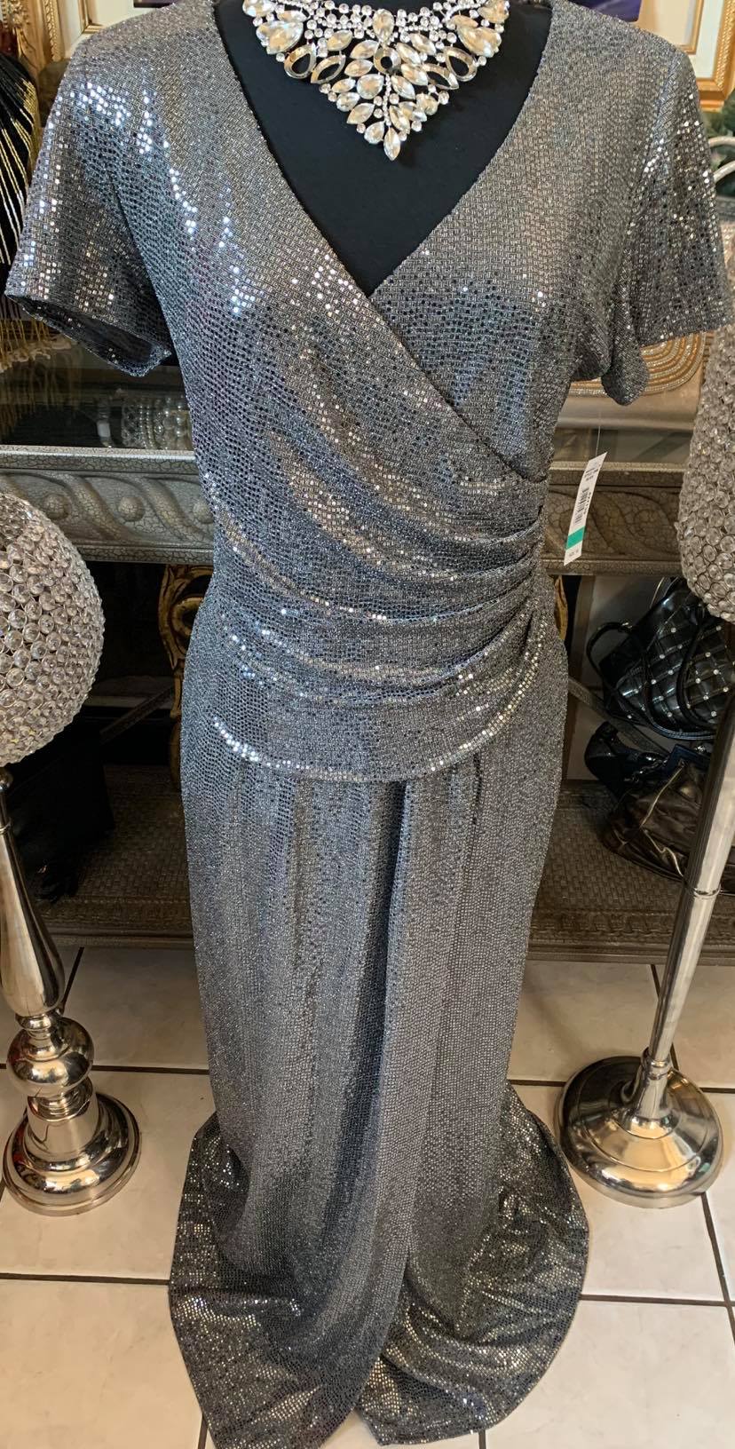 Beautiful space grey silver sequin dress