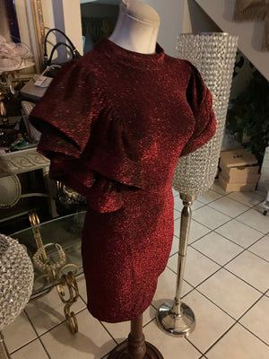 Burgundy Glitter Dress with Bell Sleeves