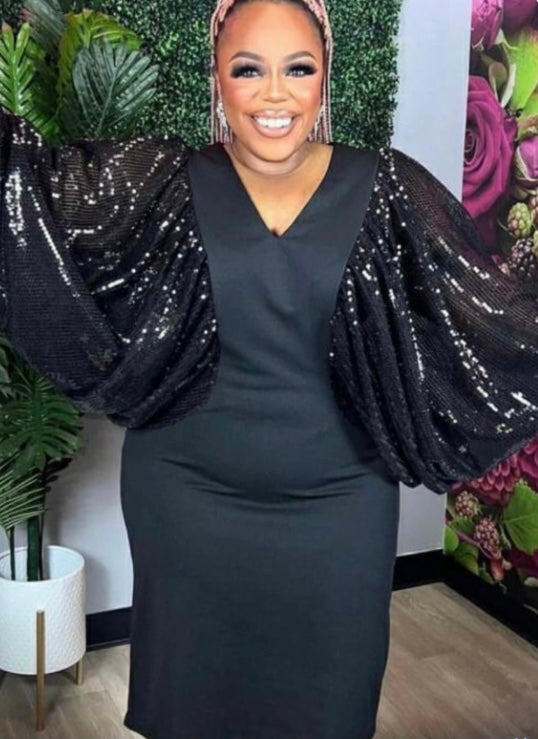 Black Dress with Unique Sparkle Sleeves