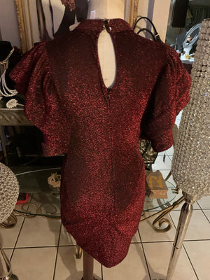Burgundy Glitter Dress with Bell Sleeves